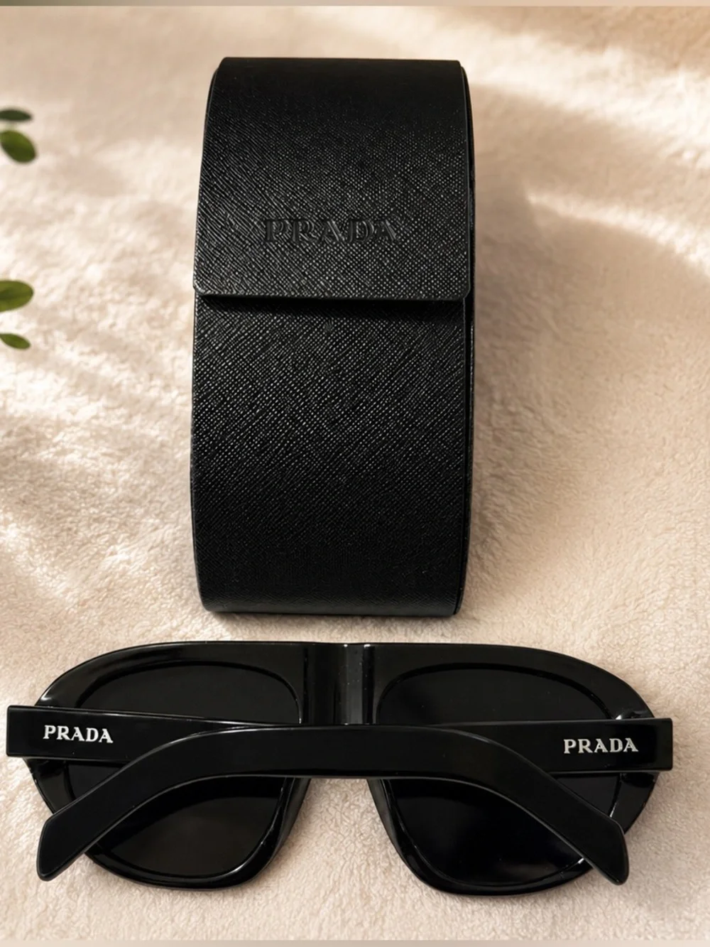 Prada Black Oversized Square Sunglasses with Logo Temples